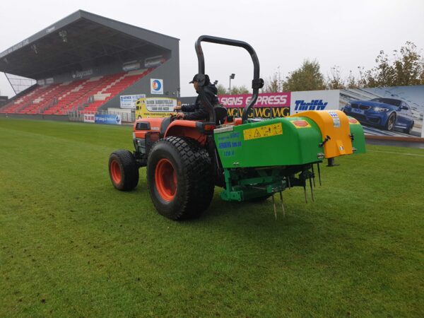 Selvatici Aeroking Deep Tine Aerator working on Exeter City FC St James Park Football Pitch