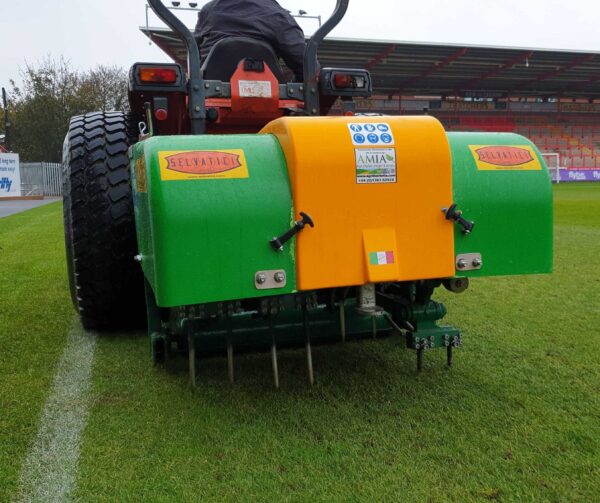 Selvatici Aeroking Deep Tine Aerator available in custom colours on Football Pitch